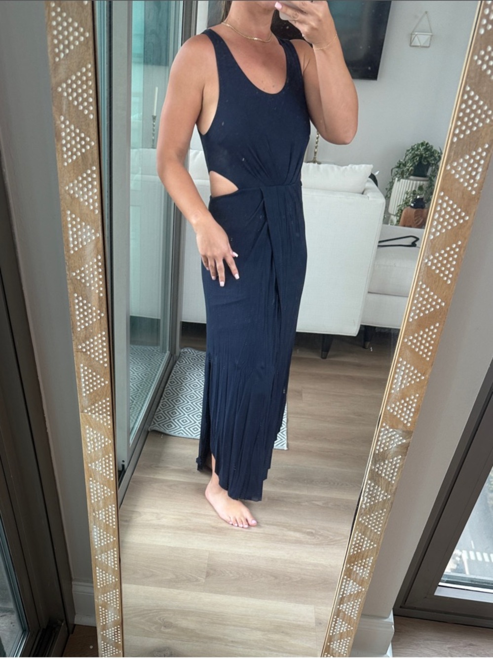 Lush Navy Sleeveless Cutout Maxi Dress with Waist Tie